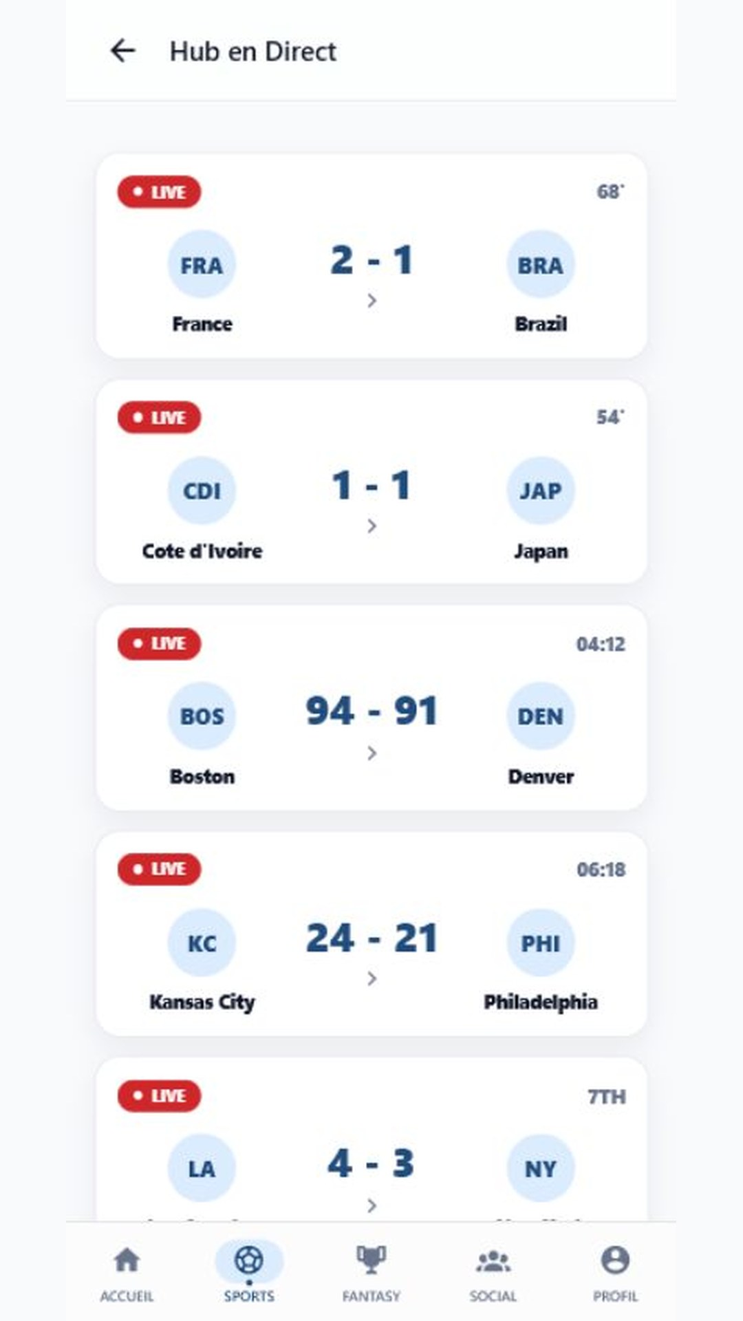Live game hub